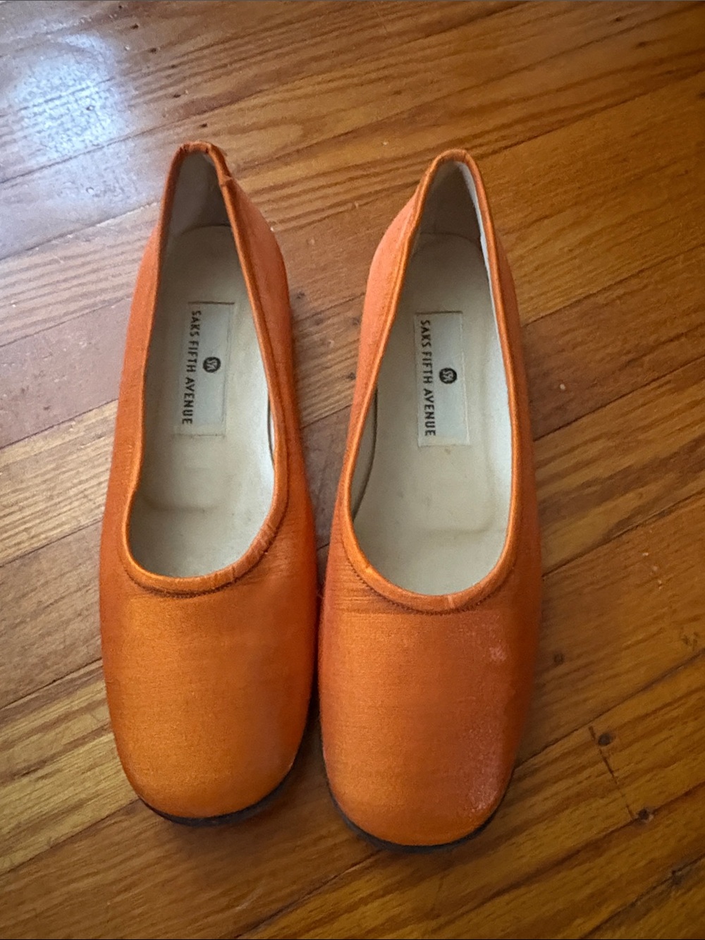 Saks Fifth Avenue Orange Satin Slip-On Ballet Flats